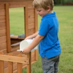 Wooden Kids Playhouse – Cottage Style Outdoor Playhouse with Bench, Door & Windows - Image 5